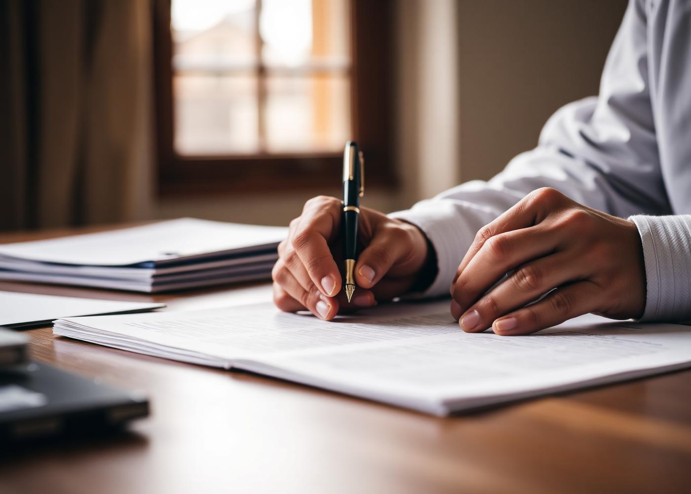 Mature hands reviewing documents